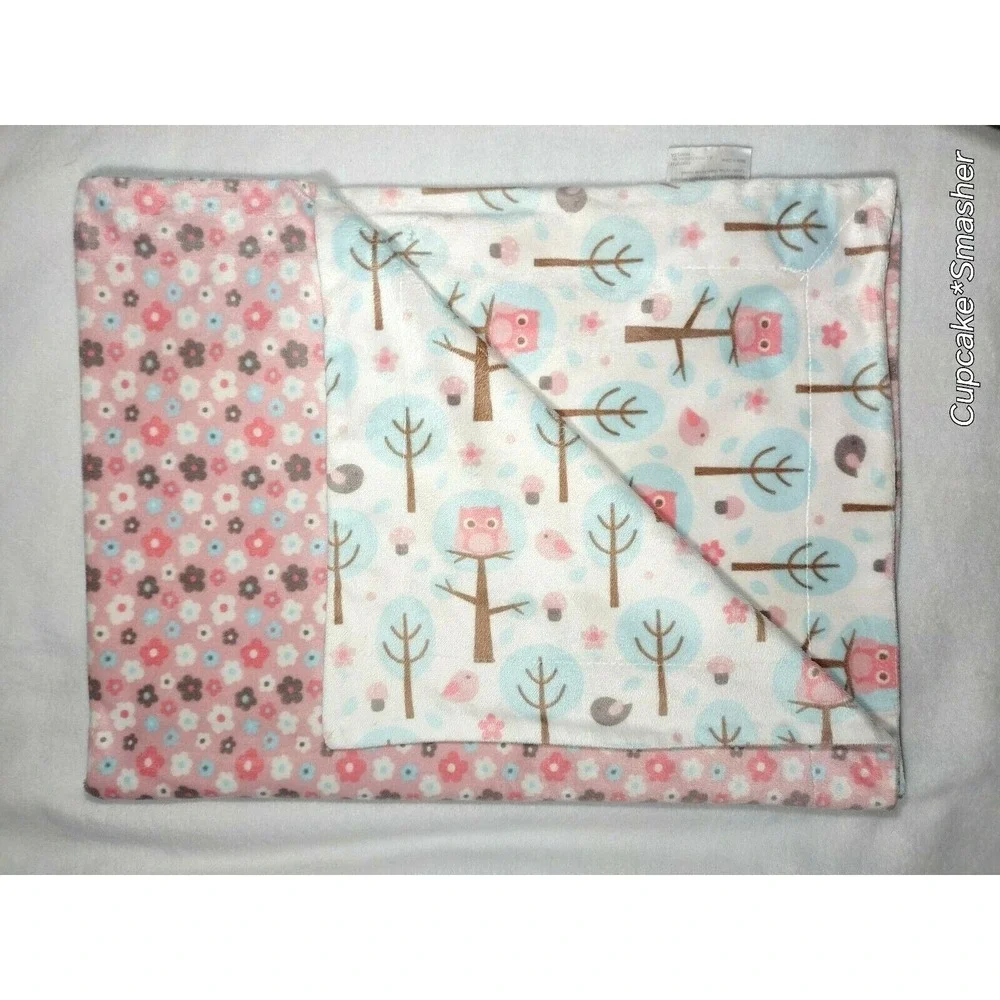 SL Home Fashions 119741 Baby Girl Owl Blanket Pink Flowers Trees Bird Aqua White